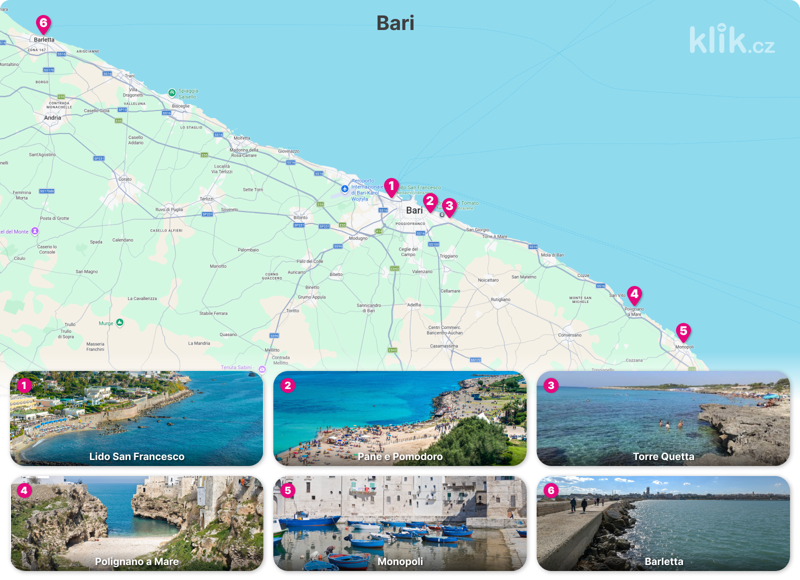 pláže bari mapa