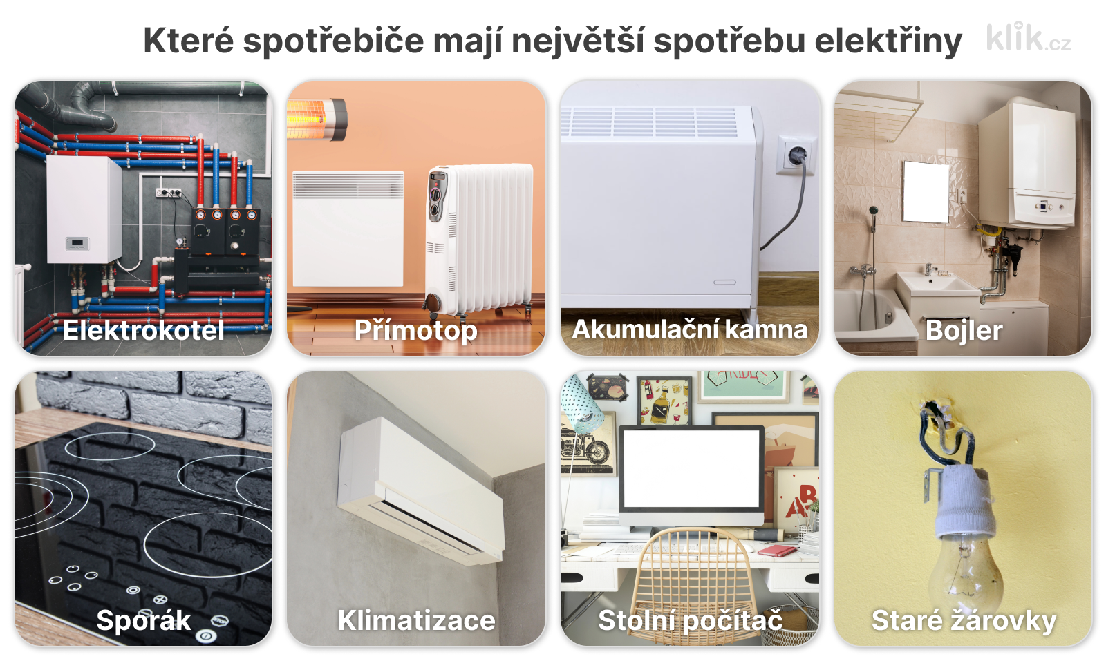 Tabulka spotřebičů a největší spotřebou elektřiny.