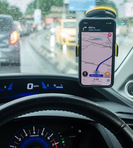 palubní deska auta navigace v mobilu waze