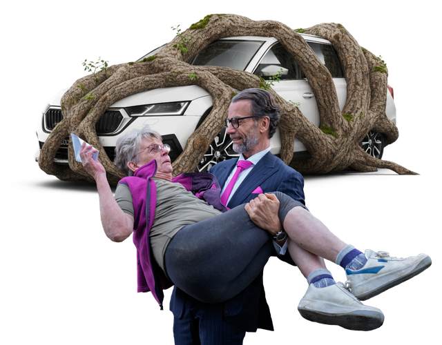 auto v korenu zdena s agentem